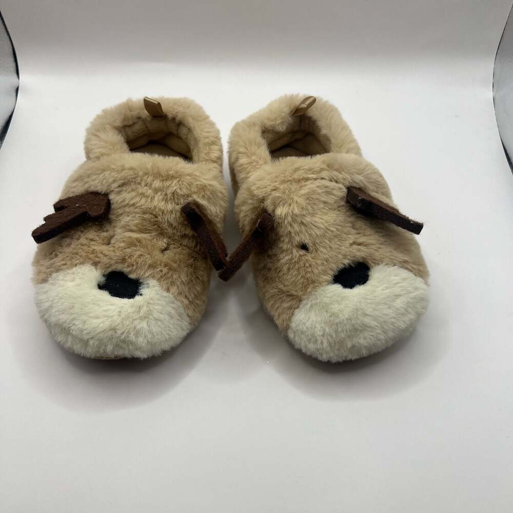 Old Navy Toddler Unisex Plush Reindeer Slippers Size S (7-8) Soft Comfy Cute
